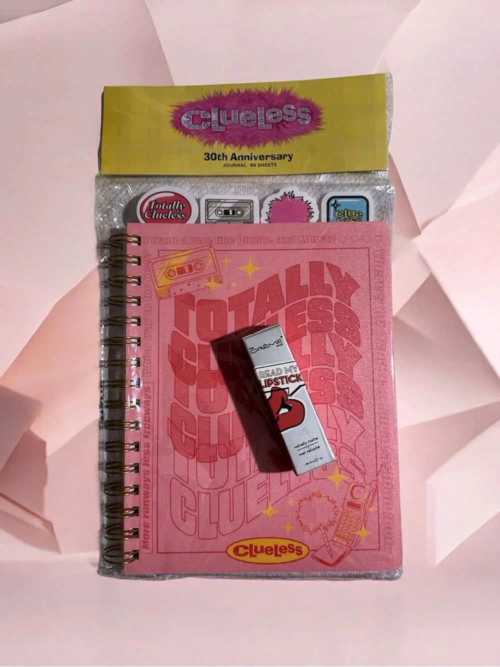 Clueless 30th Anniversary Pink Spiral Notebook - Crème Shop lipstick